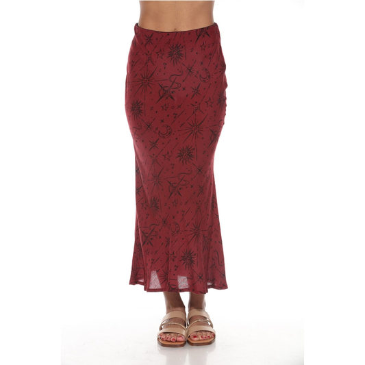CELESTIAL FIT AND FLAIR SKIRT IN MAROON