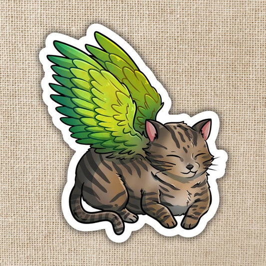 WINGED TABBY CAT STICKER