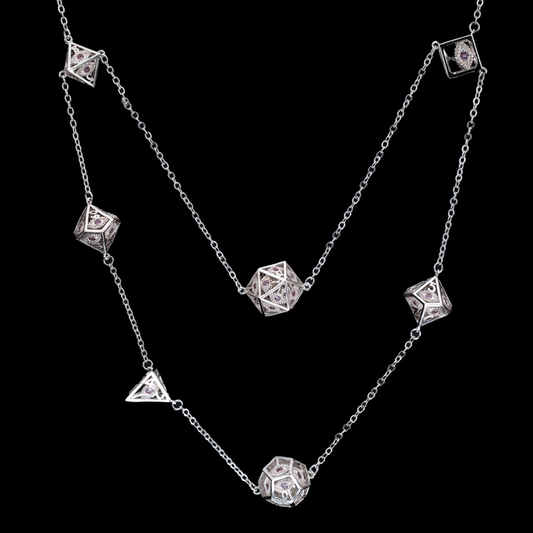 DRAGON'S EYE 7-DIE NECKLACE SILVER & PINK
