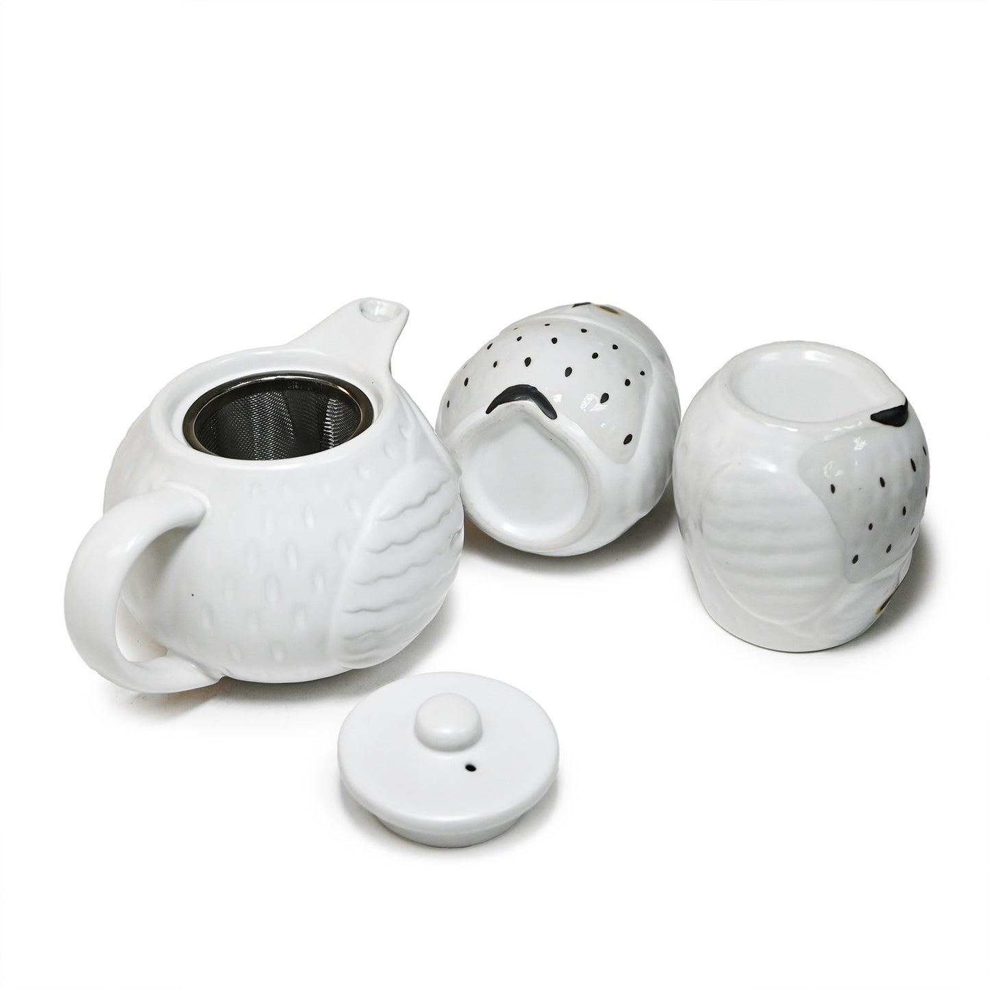 SNOWY OWL AND OWLETS TEA SET (TEAPOT AND TWO TEACUPS)