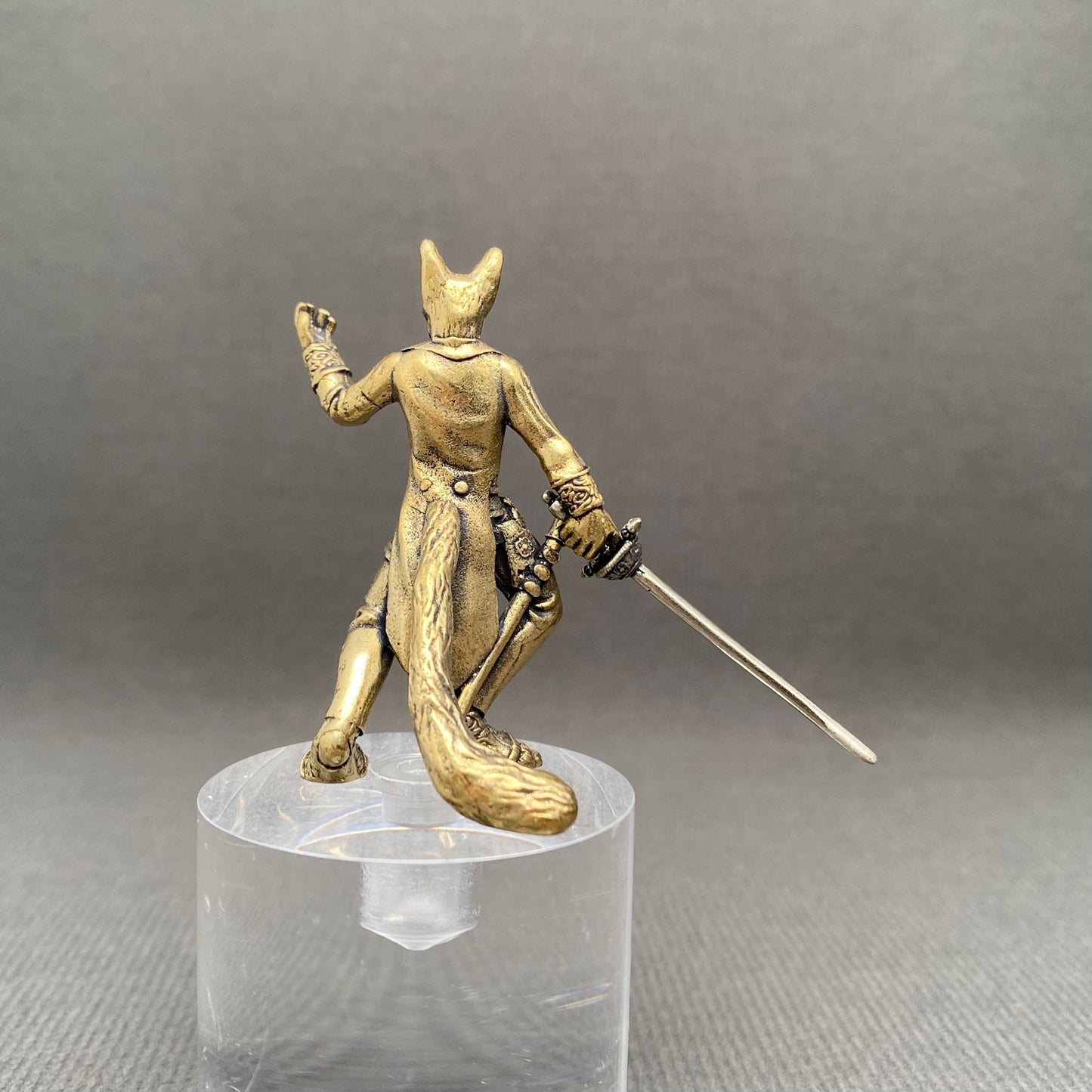 MINIATURE BRASS CAT SWORDSMAN