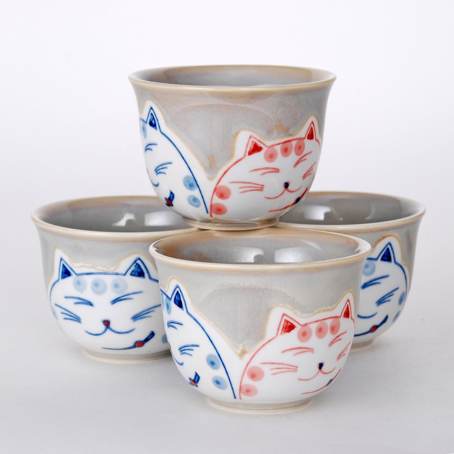 SMILING CAT TEA SET (TEAPOT AND FOUR TEACUPS)