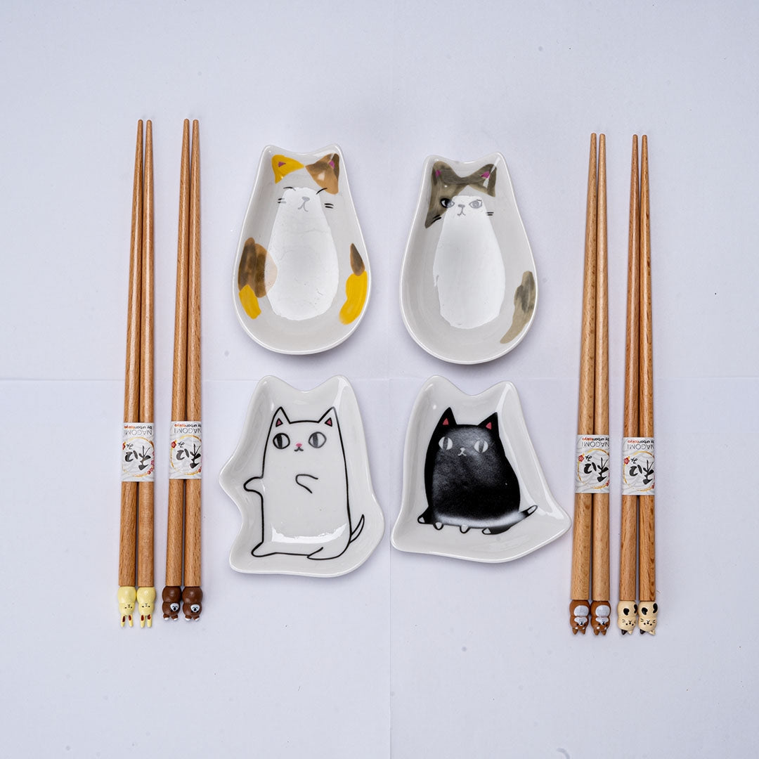 CUTE CATS CHOPSTICKS AND SAUCE DISH SET