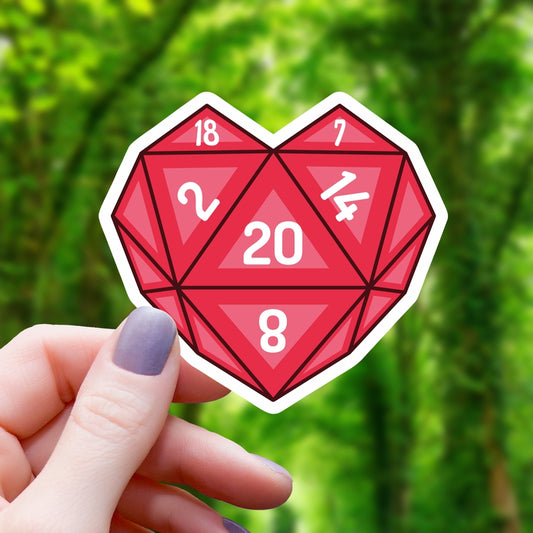 POLYHEDRAL DICE HEART STICKER