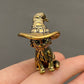 MINIATURE BRASS MAGIC CAT WIZARD