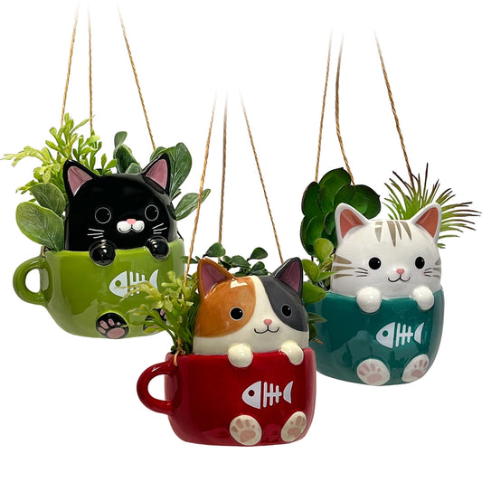 CATS IN CUPS MINI HANGING PLANTERS