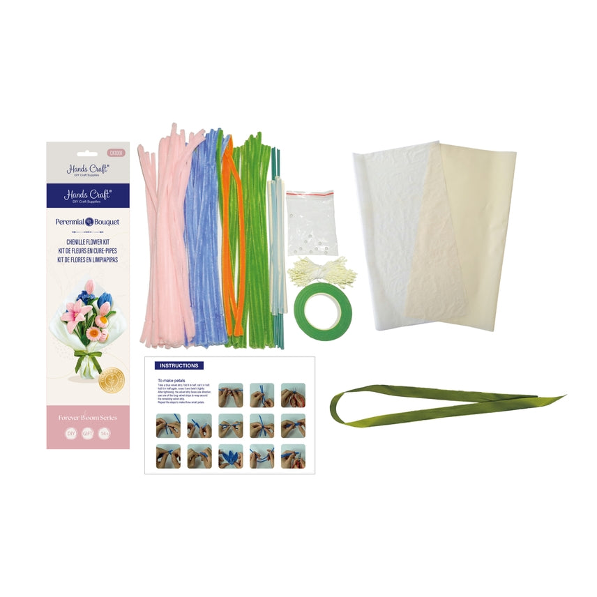 PINK & BLUE CHENILLE FLOWER KIT