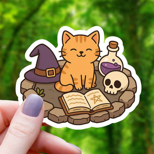 WITCHY CAT CASTING SPELL STICKER