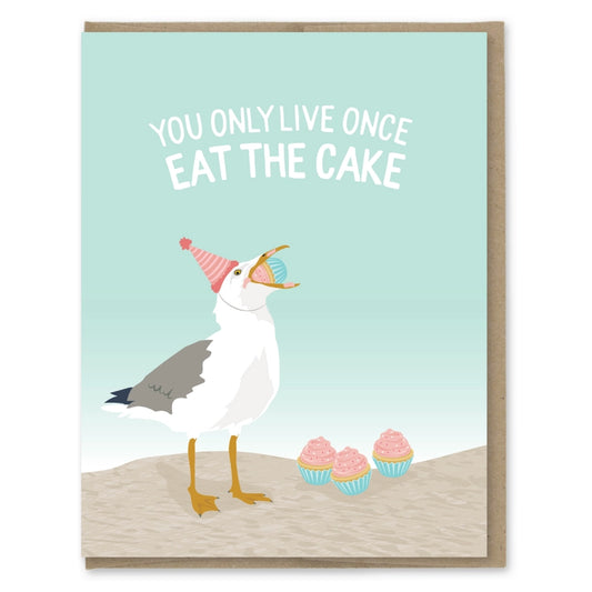 EAT THE CAKE SEAGULL BIRTHDAY CARD