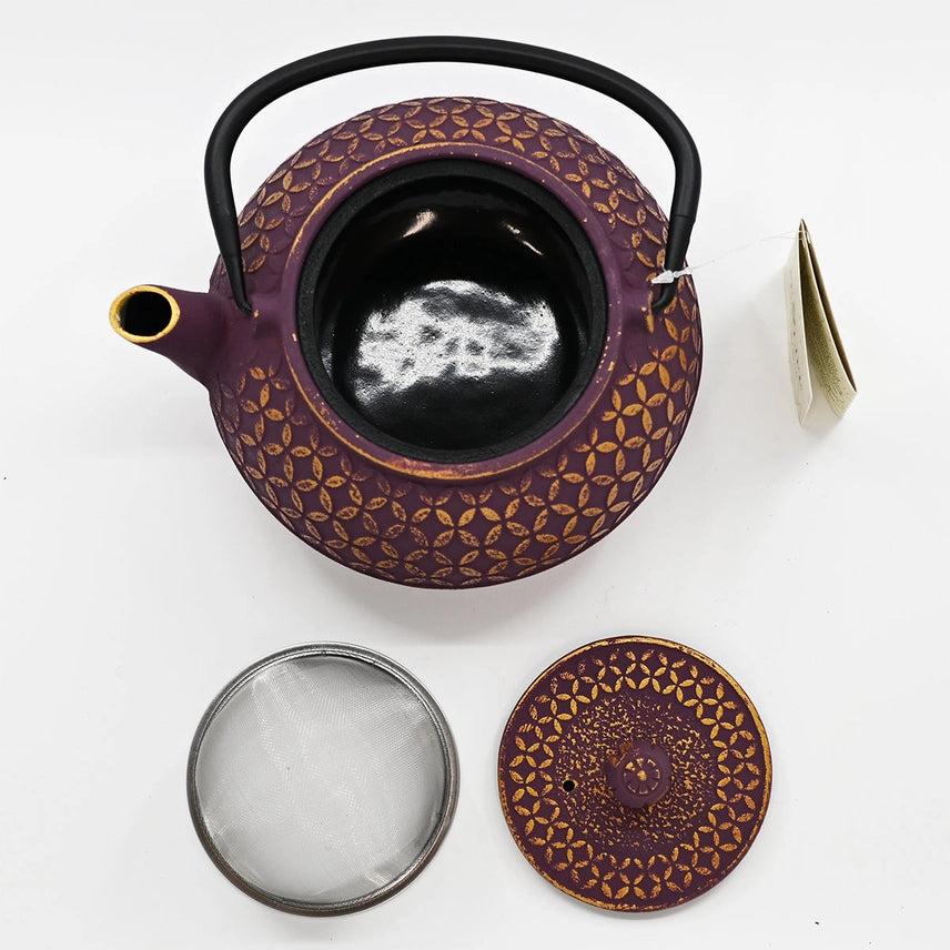 PURPLE SHIPPO DESIGN 32OZ CAST IRON TEA POT