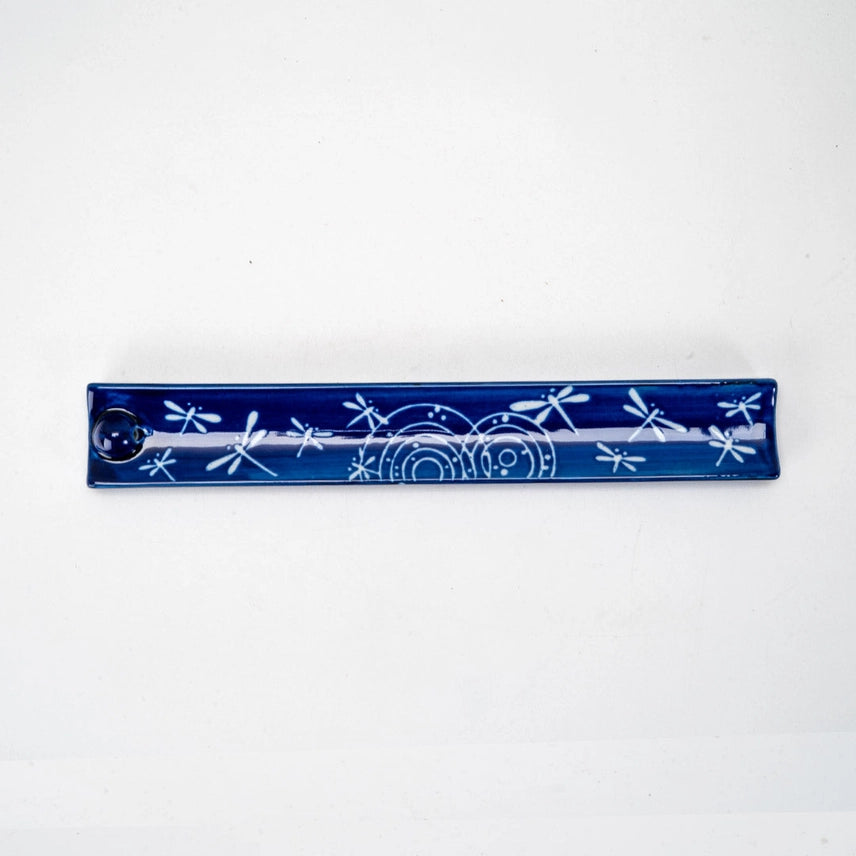 HAND PAINTED CERAMIC DRAGONFLY INCENSE HOLDER