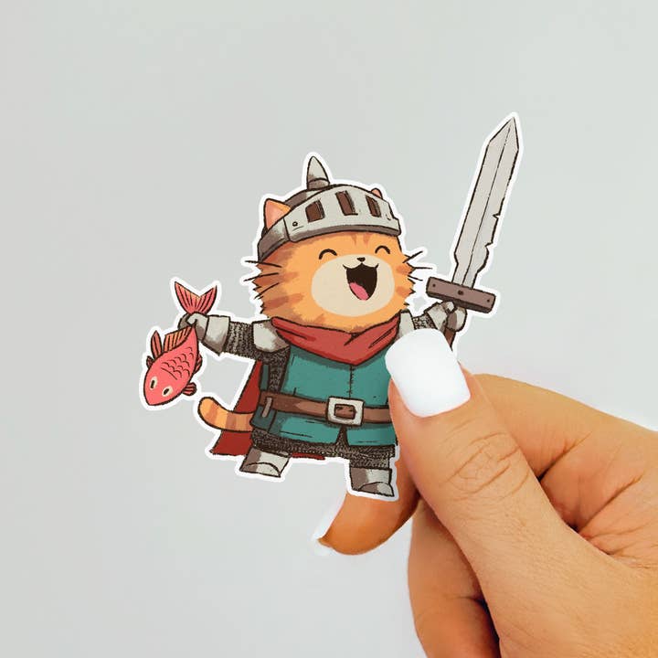 WHIMSICAL CAT KNIGHT STICKER