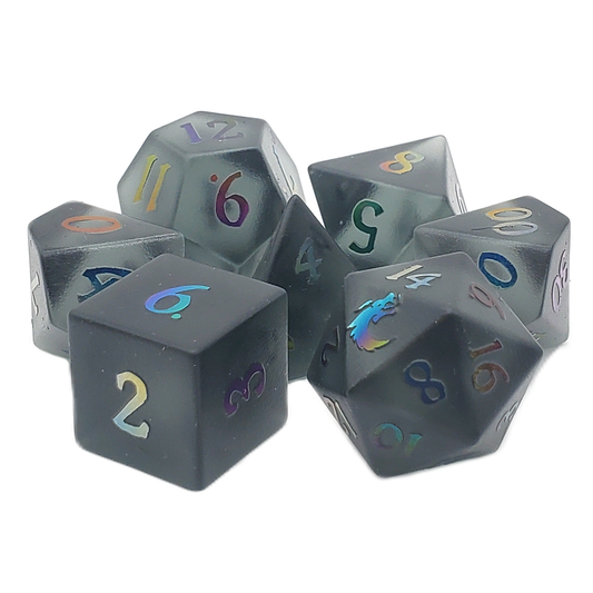 OBSIDIAN W/ SPECTRAL 7 PC GEMSTONE DICE SET