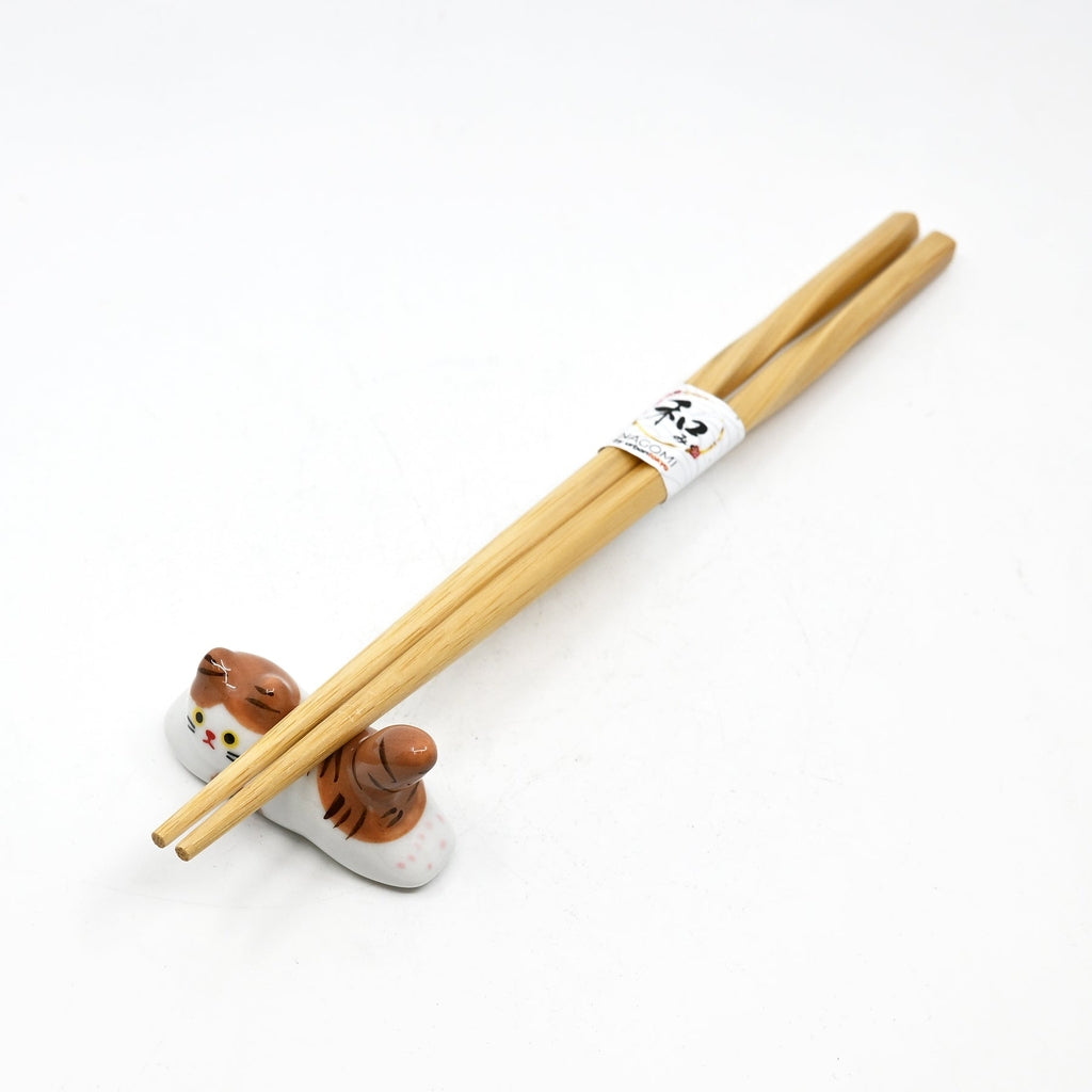 BROWN AND WHITE CAT CERAMIC CHOPSTICK REST