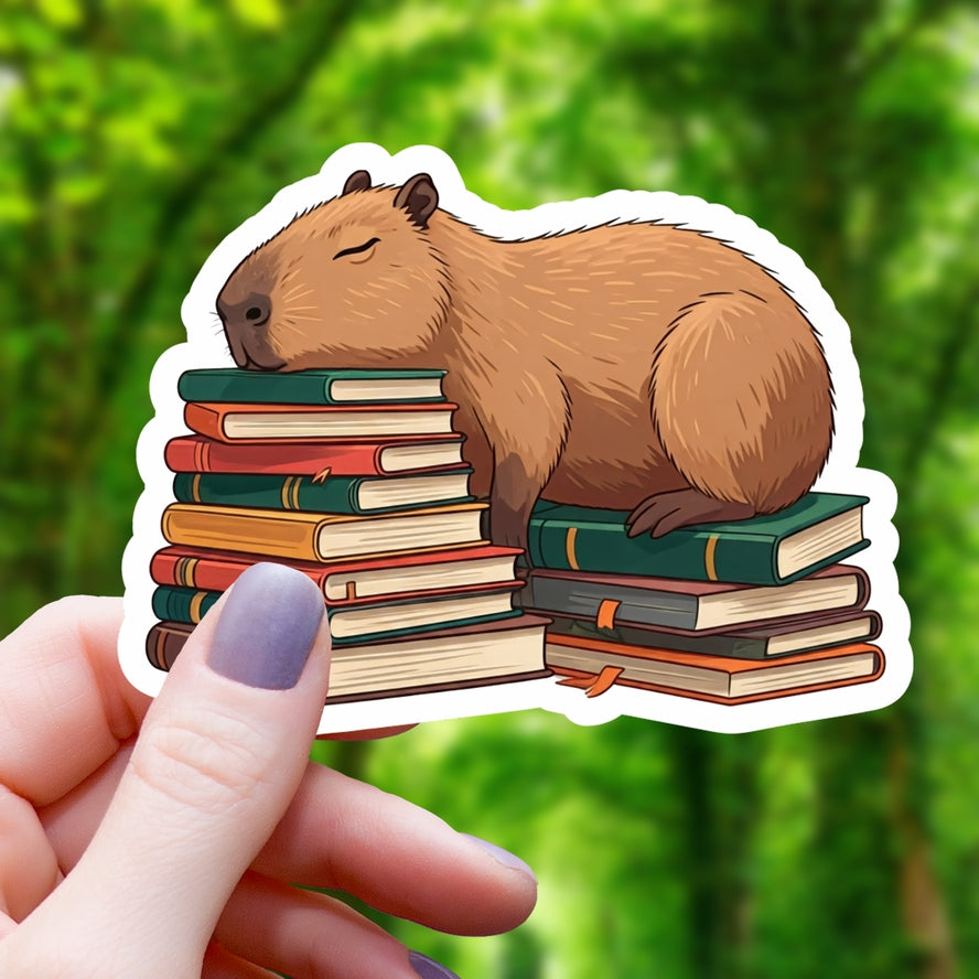CAPYBARA ON BOOKS STICKER