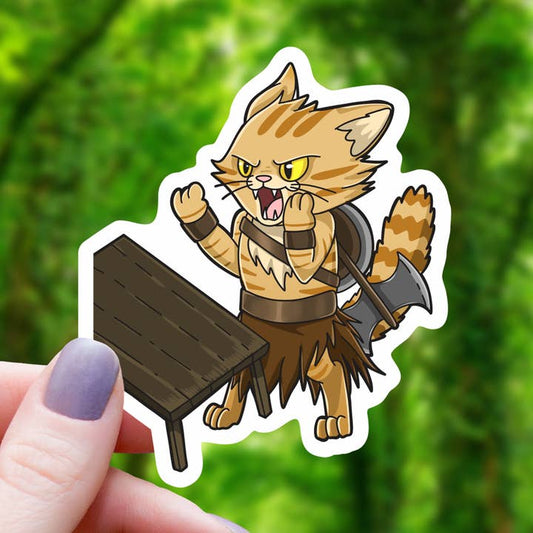 BARBARIAN CAT FLIPPING TABLE STICKER