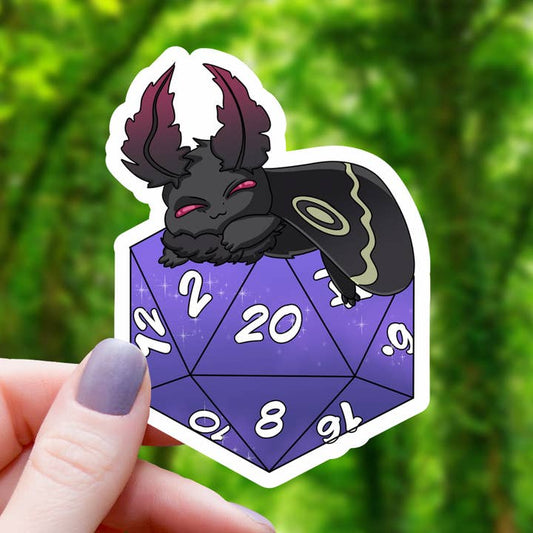 MOTHMAN SLEEPING ON D20 STICKER