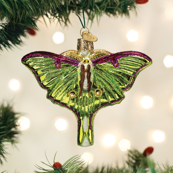 LUNA MOTH GLASS HOLIDAY ORNAMENT
