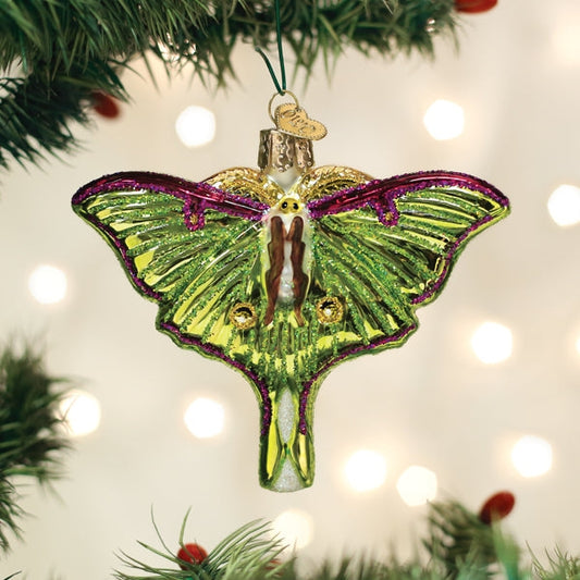 LUNA MOTH GLASS HOLIDAY ORNAMENT