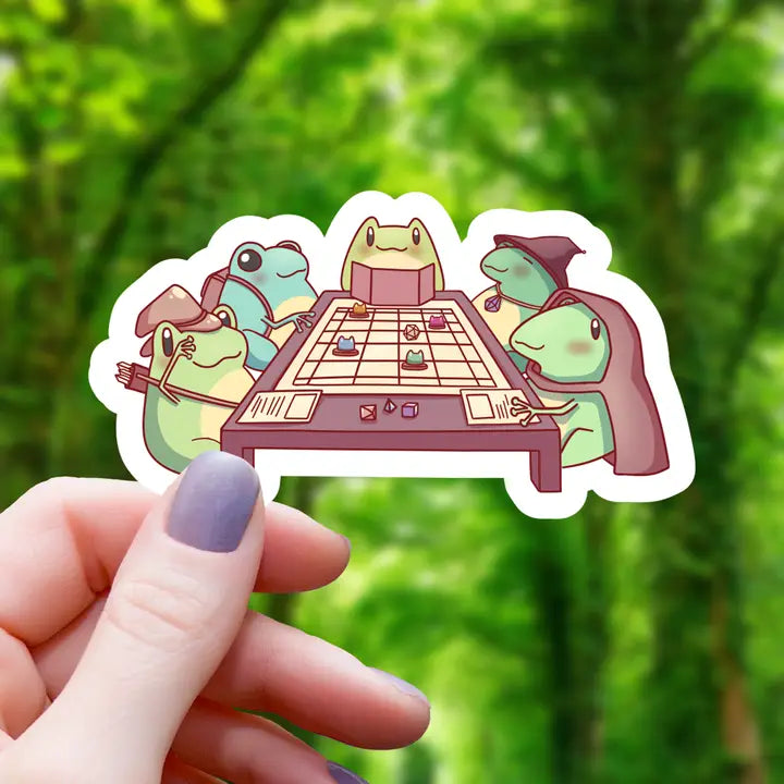 FROGS PLAYING TABLETOP GAME STICKER
