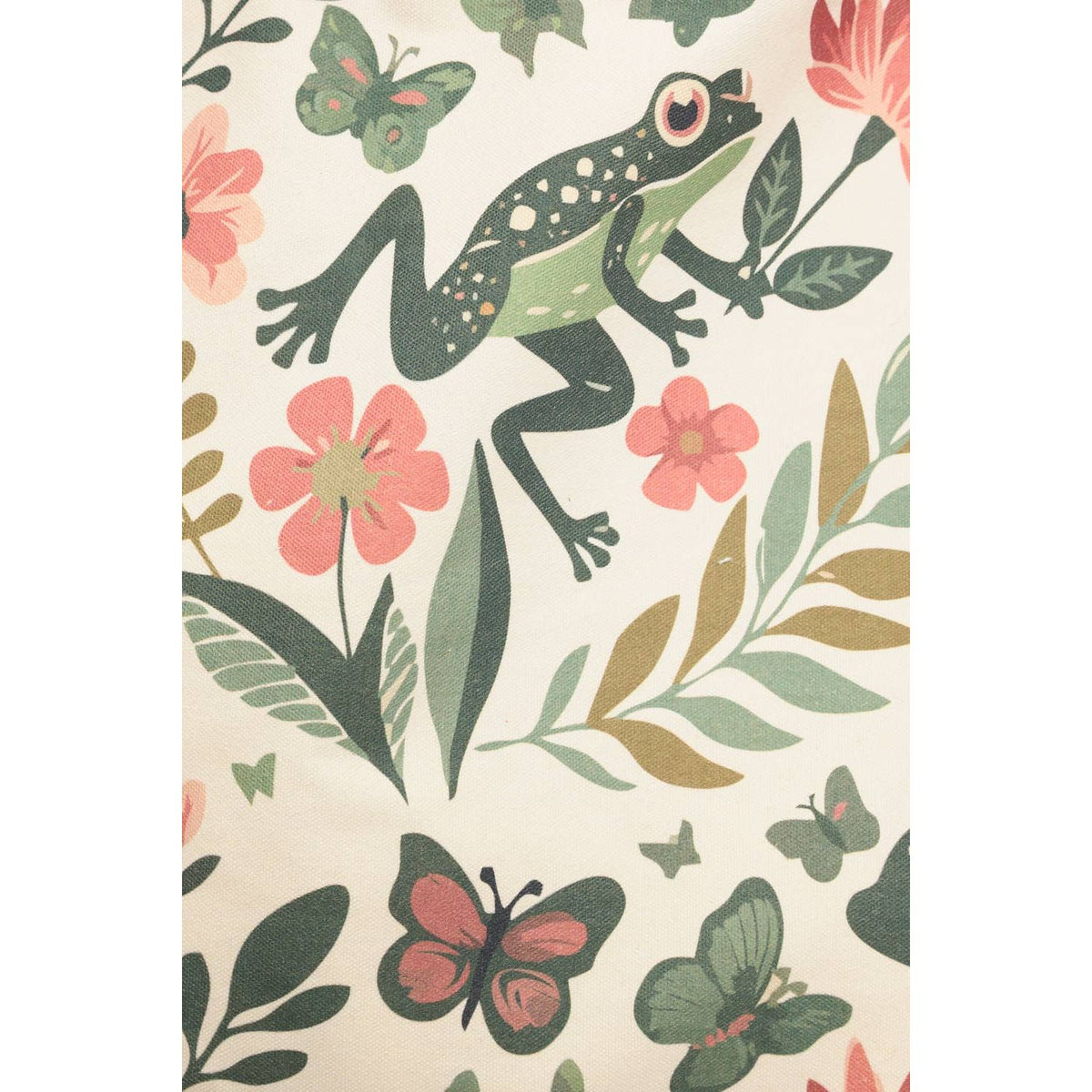 FOLK ART FROG AND FLORAL PRINT TOTE BAG