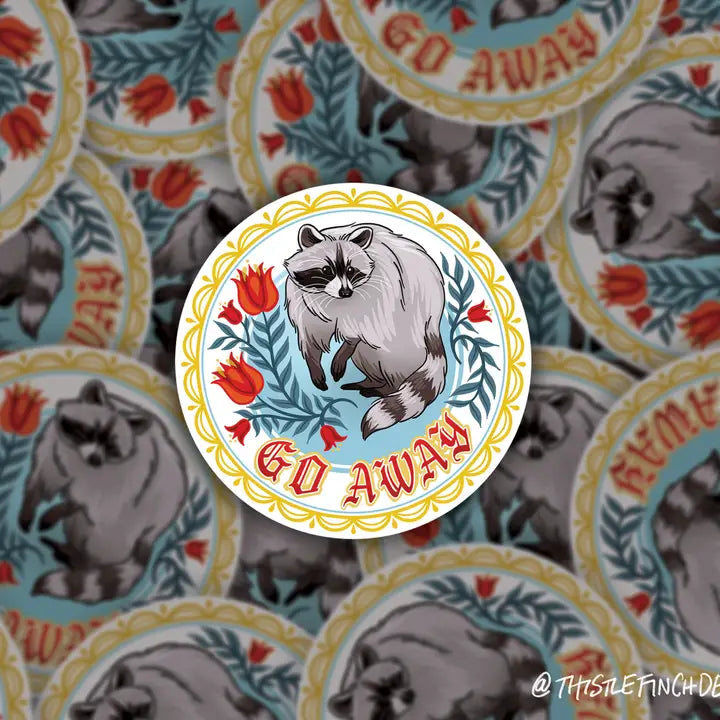 GO AWAY RACCOON HEX ART STICKER