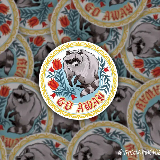GO AWAY RACCOON HEX ART STICKER
