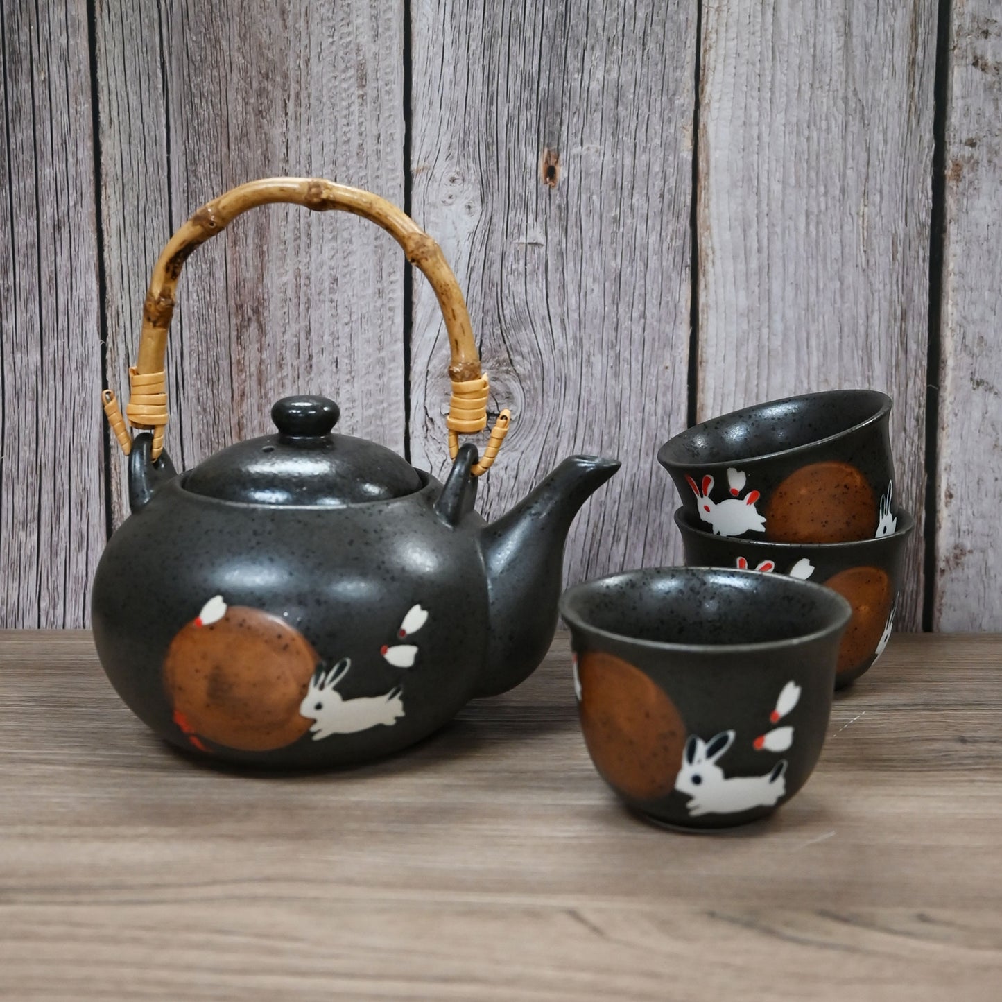 RABBITS IN THE MOONLIGHT CHINESE TEA SET (TEAPOT AND FOUR TEACUPS)
