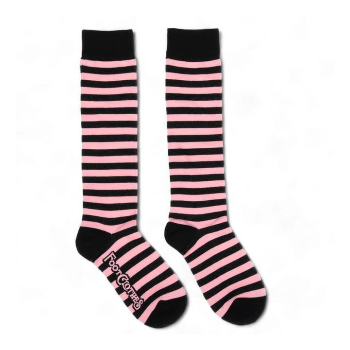 BUBBLEGUM AND BLACK STRIPES KNEE SOCKS BY FOOTCLOTHES
