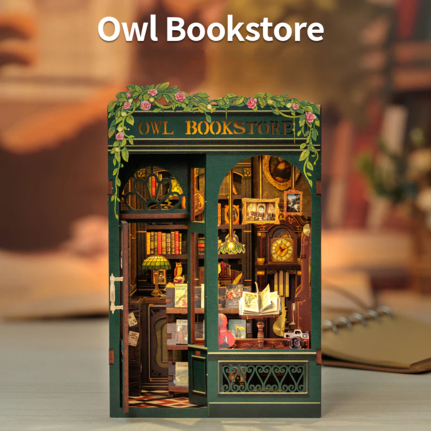 OWL BOOKSTORE 3-D WOODEN MINIATURE BOOK NOOK KIT