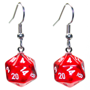 HOOK EARRINGS MINI D20 TRANSLUCENT RED