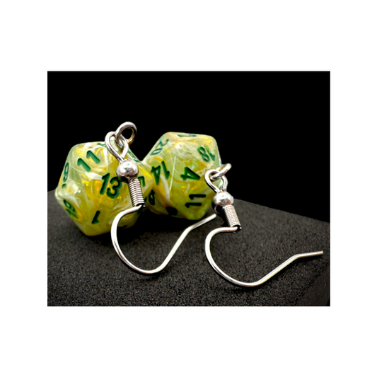 HOOK EARRINGS MINI D20 MARBLE GREEN