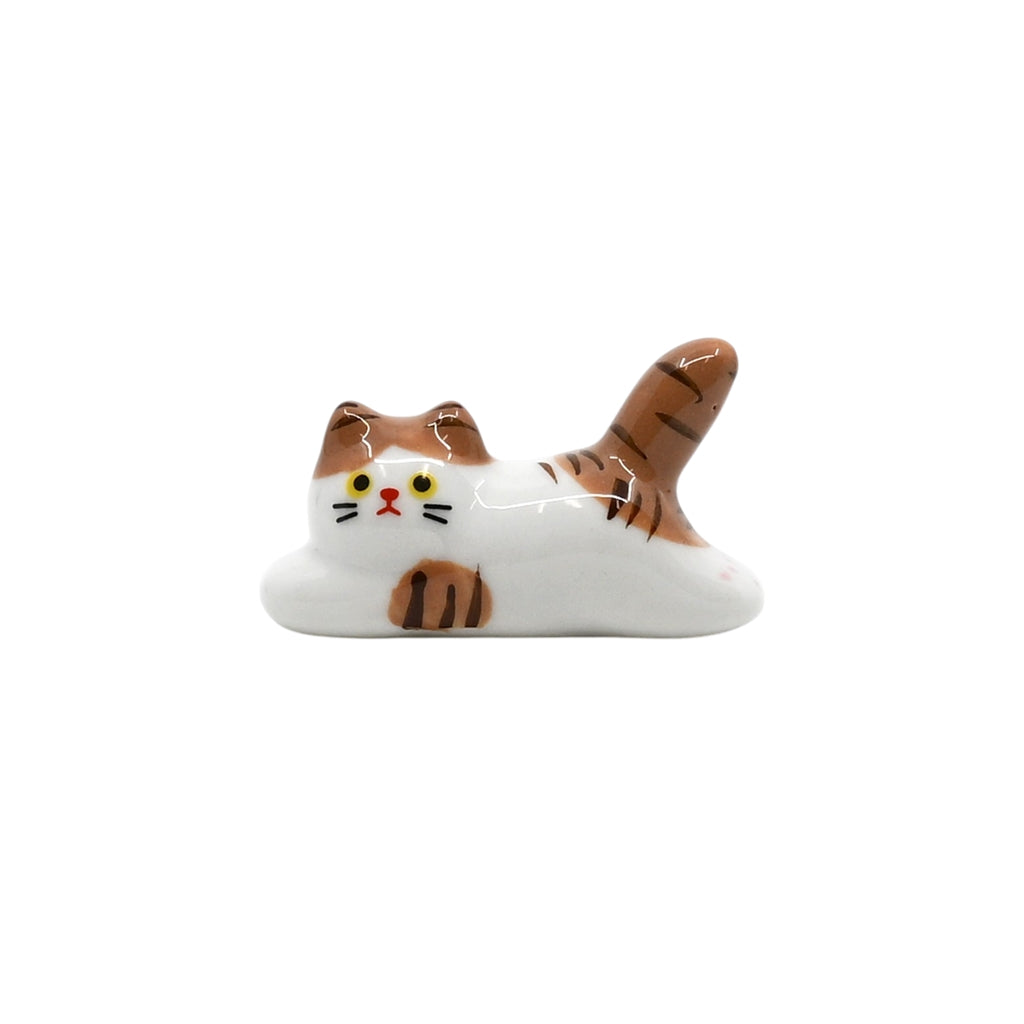 BROWN AND WHITE CAT CERAMIC CHOPSTICK REST