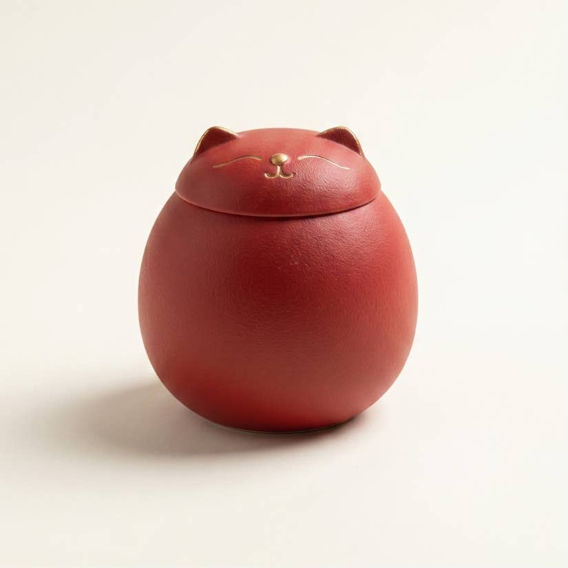 RED LUCKY CAT CERAMIC TEA CANISTER