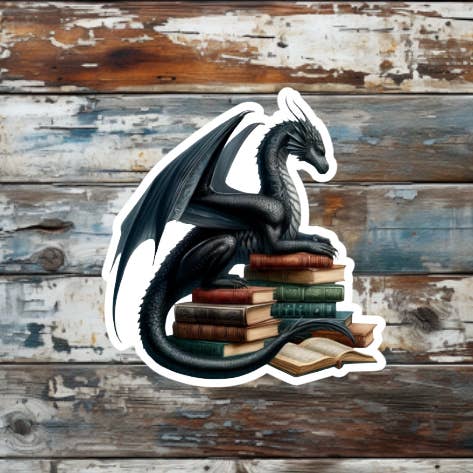 DRAGON SITTING ON BOOKS STICKER