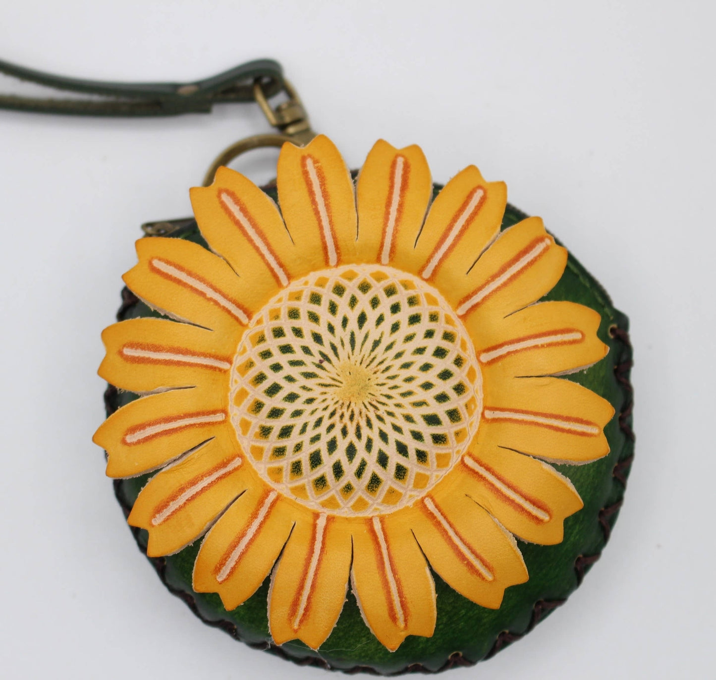 LEATHER SUNFLOWER WRISTLET COINPURSE