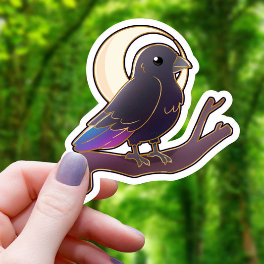 CELESTIAL RAVEN ON BRANCH STICKER