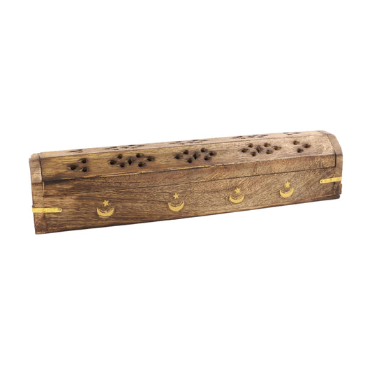 WOODEN CELESTIAL INCENSE BURNER BOX