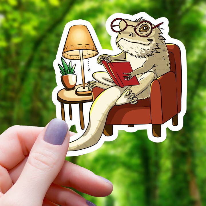 LIZARD READING A BOOK STICKER