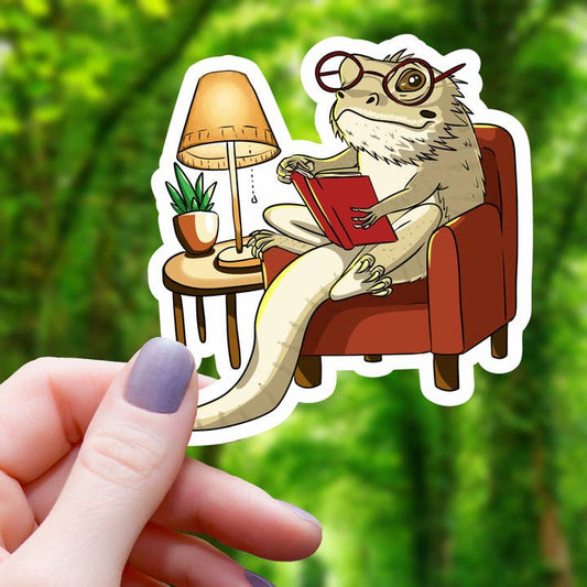 LIZARD READING A BOOK STICKER