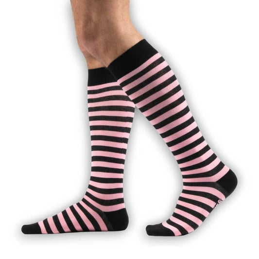BUBBLEGUM AND BLACK STRIPES KNEE SOCKS BY FOOTCLOTHES