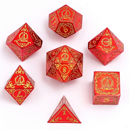 WIZARD CLASS METAL RPG DICE: RED & GOLD