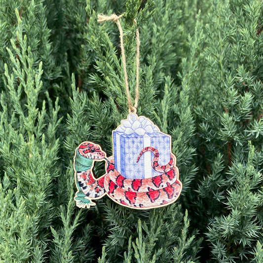 FESTIVE SNAKE WOODEN HOLIDAY ORNAMENT