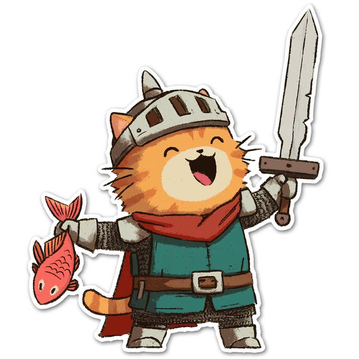 WHIMSICAL CAT KNIGHT STICKER