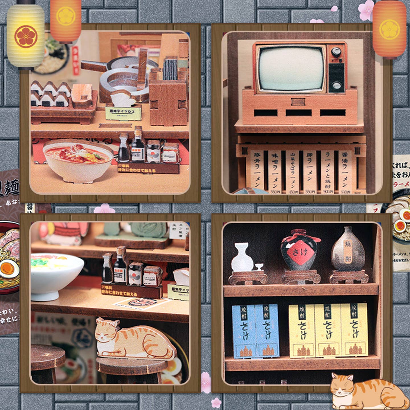MORITA-YA RAMEN SHOP 3-D WOODEN MINIATURE BOOK NOOK KIT