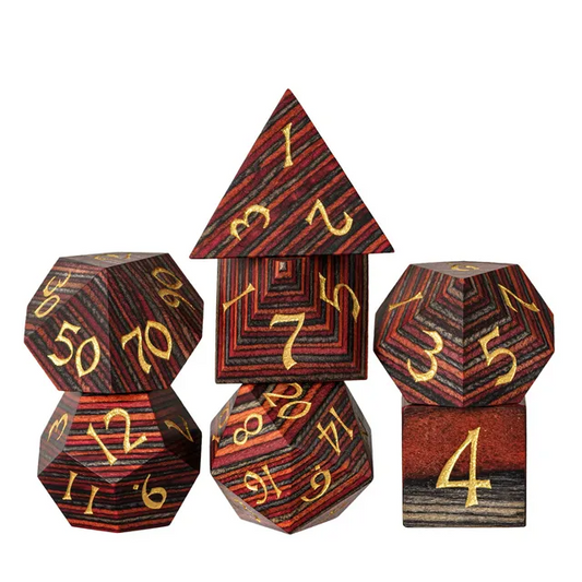 WOODEN DICE W/ BOX: RAINBOW & GOLD