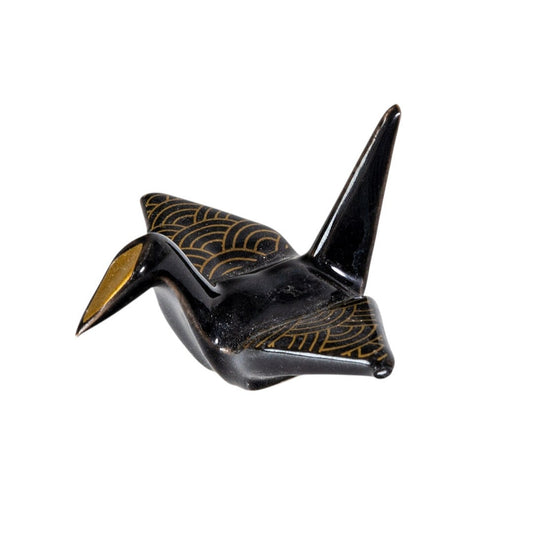 ASANOHA BLACK ORIGAMI CRANE PORCELAIN CHOPSTICK REST