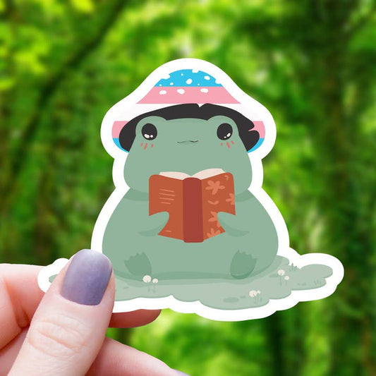 TRANS PRIDE FROG READING STICKER