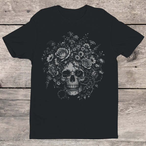 FLORAL SKULL WITH ROSES T-SHIRT