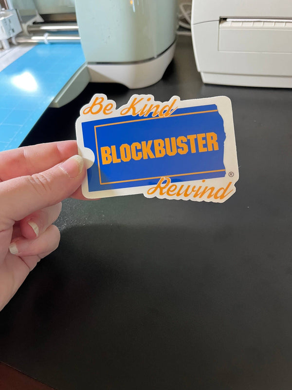 BE KIND, REWIND BLOCKBUSTER VINYL STICKER